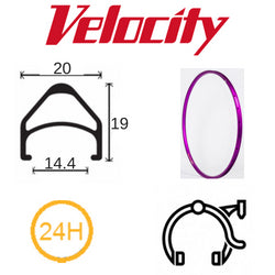 Velocity Aerohead 700c Rim - Purple Powder Coated, 24H, Presta Valve, Rim Brake, MSW