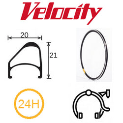 Velocity Aerohead OC 16" Rim - 24H - Presta Valve - Rim Brake - Black