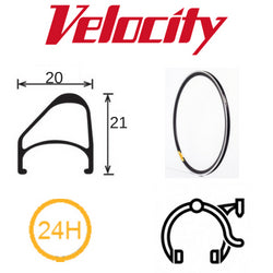 Velocity Aerohead OC 20" Rim - Black Anodised, 24H, Presta Valve, Rim Brake, OCR