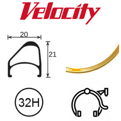 Velocity Aerohead OC 700c Rim - Gold Anodised, 32H, Presta Valve, Rim Brake, OCR