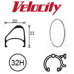 Velocity Aerohead OC 700c Rim - Grey Anodised, 32H, Presta Valve, Rim Brake Compatible