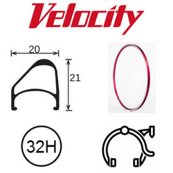 Velocity Aerohead OC 700c Rim - Red Powder Coated