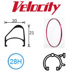 Velocity Aerohead OC 700c Rim - Red Powder Coated