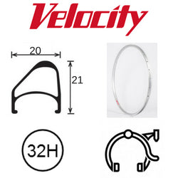 Velocity Aerohead OC 700c Rim - Silver Anodised, 32H, Presta Valve, Rim Brake Compatible