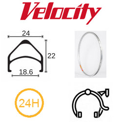 Velocity Aeroheat 16" Rim - 24H - Silver Anodised - Presta Valve - Rim Brake Compatible