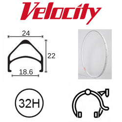 Velocity Aeroheat 26" Rim - White Powder Coated, 32H, Presta Valve, Rim Brake, MSW