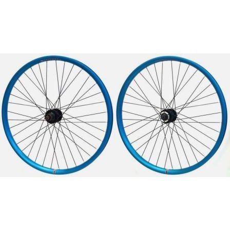 Velocity Blunt-35 26" Wheelset - Tubeless Ready, Blue Rim, Black Hub & Spokes