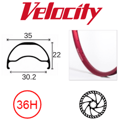 Velocity Blunt 35 29er Rim - Disc Brake, Tubeless Ready, Red