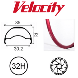 Velocity Blunt 35 29er Rim - Tubeless Ready, Disc Brake, Red