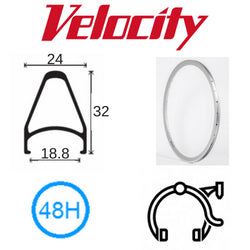 Velocity Chukker 26" Rim - 48H - Silver - Presta Valve - Rim Brake Compatible