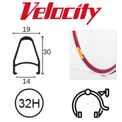 Velocity Deep V 700c Red Rim - 32H, Presta Valve, Rim Brake, Double Walled, MSW