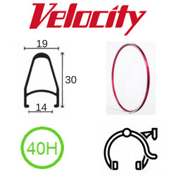 Velocity Deep V 700c Red Rim - 40H, Presta Valve, Rim Brake, MSW