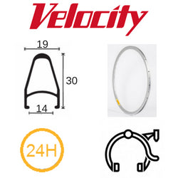 Velocity Deep V 700c Rim - 24H - Silver Anodised - Rim Brake Compatible