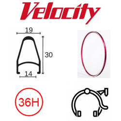 Velocity Deep V 700c Rim - 36H - Red Anodised - Presta Valve - Rim Brake Compatible