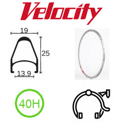 Velocity Deep V 700c Rim - 40H - Presta Valve - Rim Brake - Bright Silver