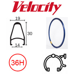 Velocity Deep V Frost Blue Rim - 700c x 14mm, 36H, Rim Brake, Presta Valve