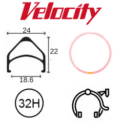 Velocity Dyad 700c Rim - Pink Powder Coated, 32H, Presta Valve, Rim Brake, MSW