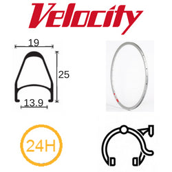 Velocity Fusion 700c Rim - 24H, Presta Valve, Rim Brake, Bright Silver MSW