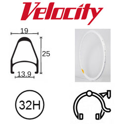 Velocity Fusion 700c Rim - 32H, Presta Valve, Rim Brake, White MSW