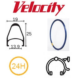 Velocity Fusion 700c Rim - Electric Blue, 24H, Presta Valve, Rim Brake, MSW