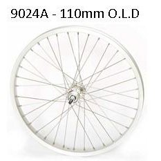 WHEEL REAR, SCREW-ON, NUTTED, 20- ALLOY 36h SILVER S/S spokes, OLD 110mm ,QLD