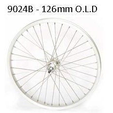 WHEEL REAR, SCREW-ON, NUTTED, 20- ALLOY 36h SILVER S/S spokes, OLD 126mm ,QLD